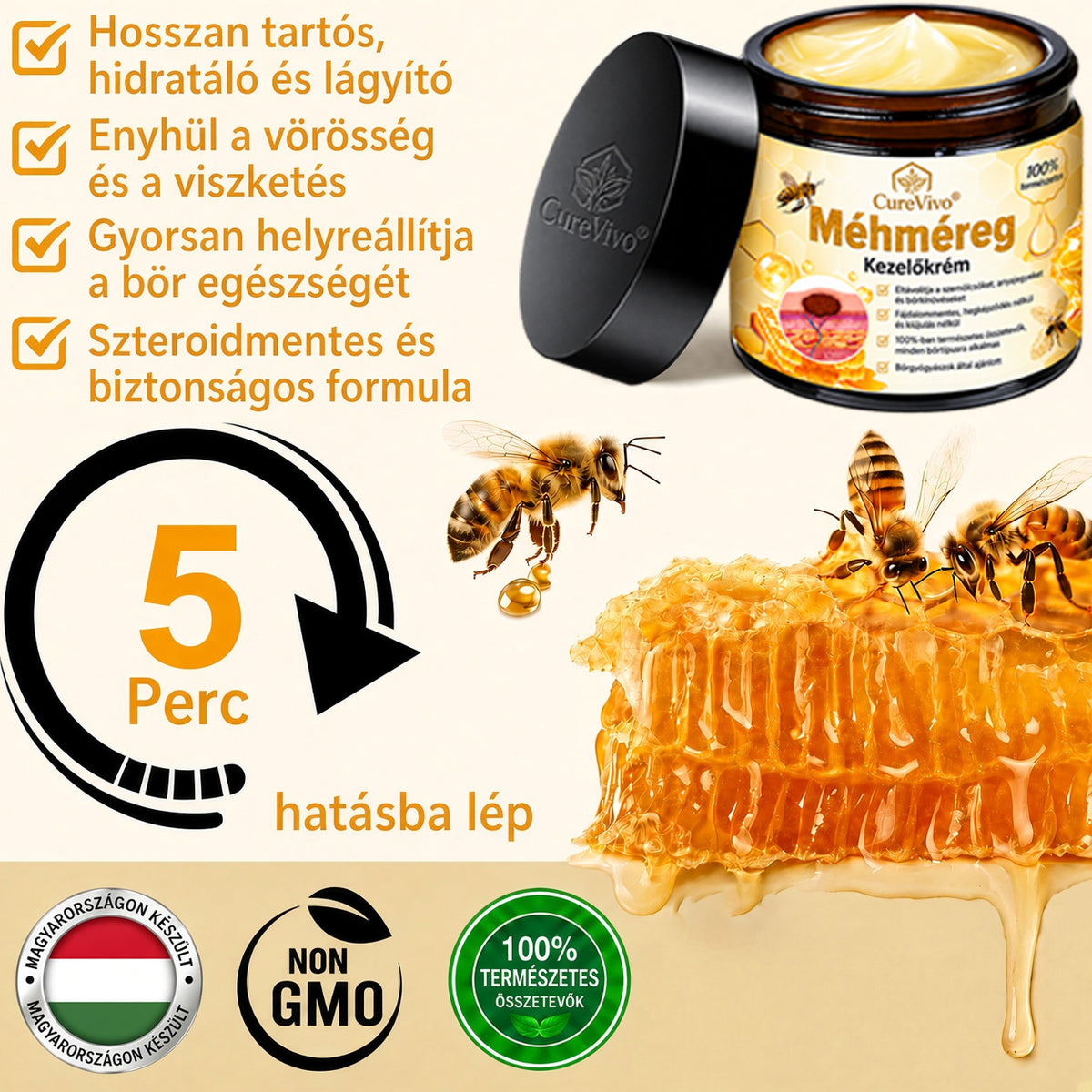 🔥  LIMITÁLT AJÁNLAT 👨‍⚕️🐝🌿 60% KEDVEZMÉNY | CureVivo® Méhméreg Bőrápoló Krém🐟3️⃣