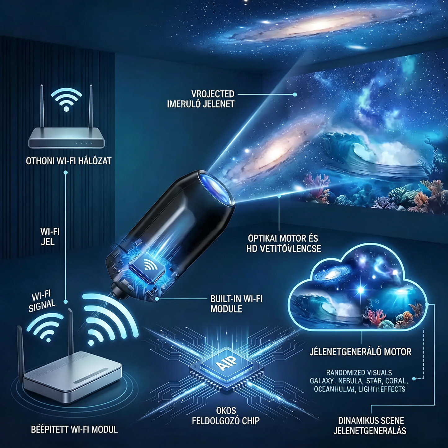 🔥Utolsó nap 70% kedvezmény | REBYIPO® Éjszakai fény projektor - Intelligens holografikus csillagprojektor🌠