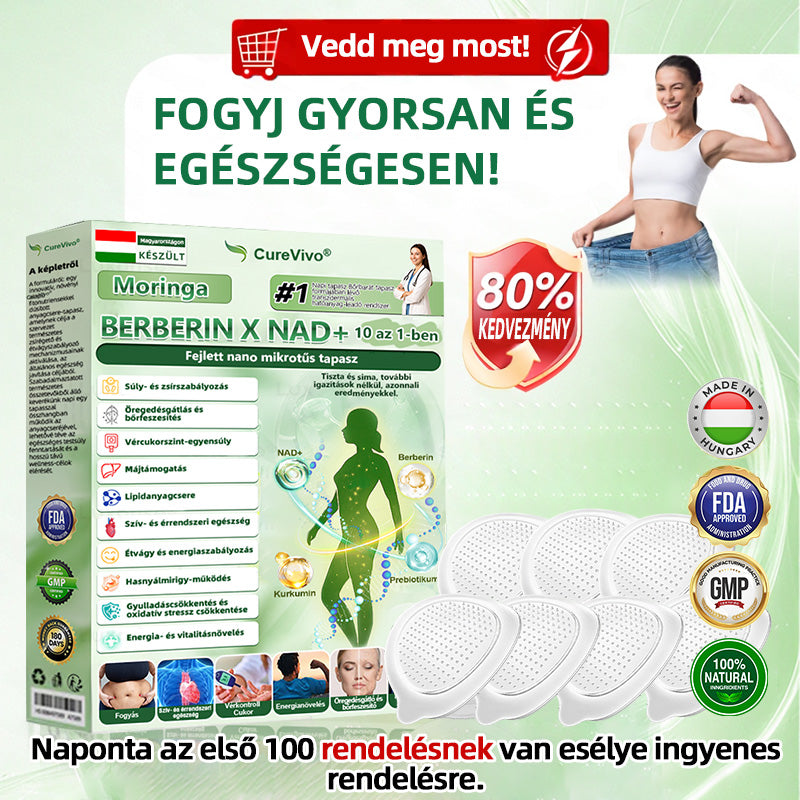 Hivatalos Bolt | 🩹🌞 CureVivo® Moringa · Berberine × NAD+ 10-az-1 Haladó Nano Mikrotű Tapasz (Naponta csak egyszer, látható változás 7 nap alatt) ✅ Elhízás, laza bőr, cukorbetegség, alvási apnoe, ízületi problémák és még több ellen