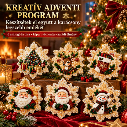 Kreatív adventi program hat csillogó karácsonyi fa dísszel