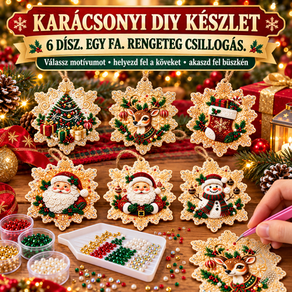 Karácsonyi DIY készlet hat csillogó fa dísszel